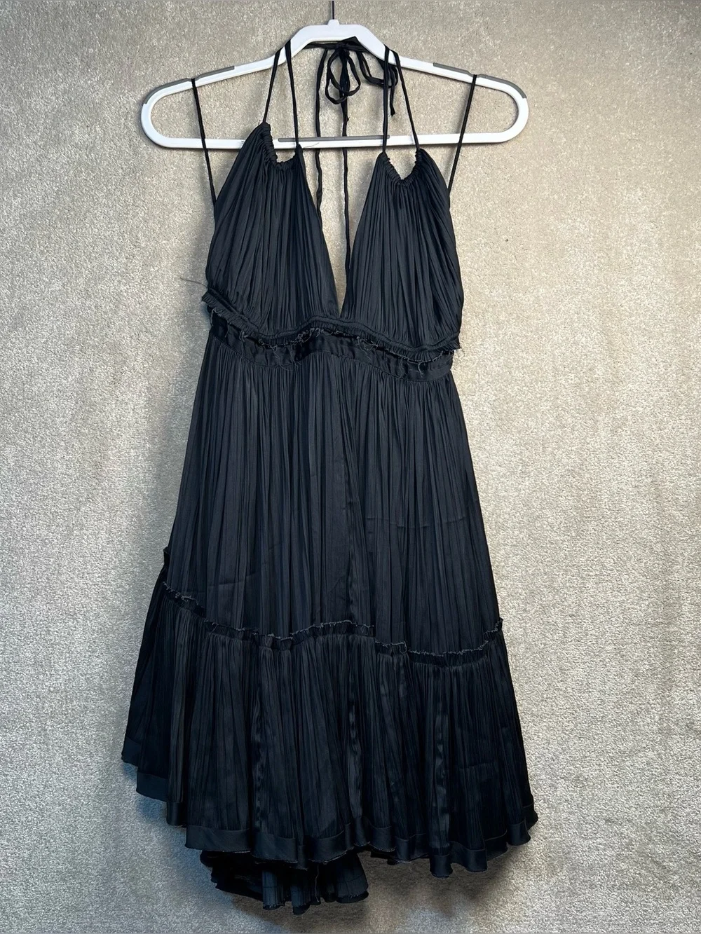 Free People Dress Black Halter 100 Degrees of Shine mini Raw Trim Women's XL